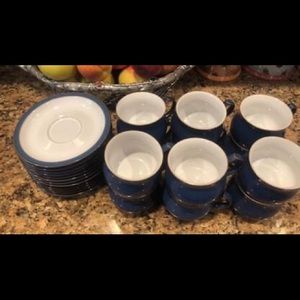Denby Imperial Blue set of 6 teacups and saucers never used